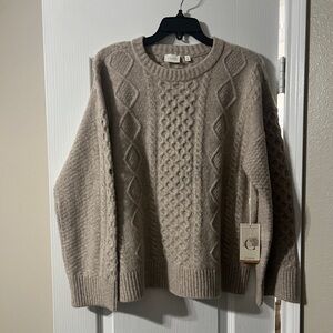 Cyrus Cable Knit Crewneck Sweater — Beige Taupe